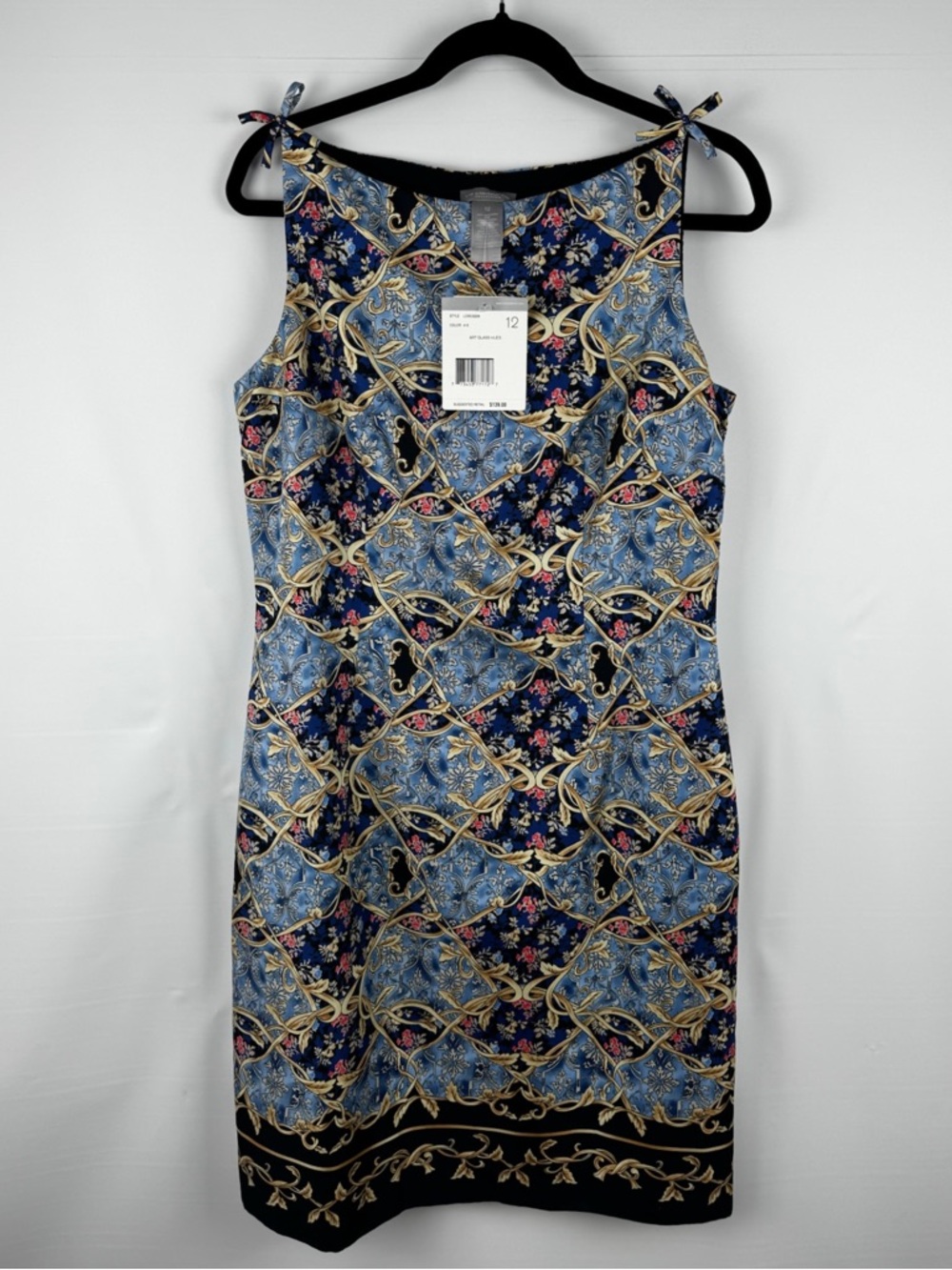 Navy & Light Blue Floral Tie-Shoulder Sheath Dress